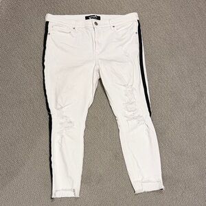 Express White Skinny Jeans with Black Accents